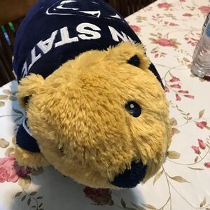 Plush Golden Bear Kids Pillow with Navy Penn State Hoodie